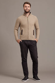 Men Rib Zip Jacket with Leather Trim - McDonald New Zealand