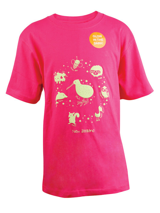 Glow in The Dark Animals Kids Tee - Colour Hot Pink