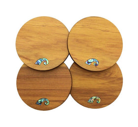 Rimu Wooden Coaster Set - Paua Koru Design - Aeon Giftware