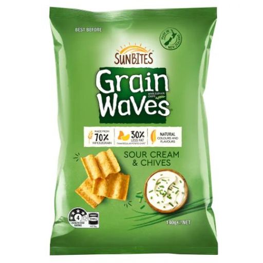 Sunbites Grainwaves Wholegrain Chips - Sour Cream & Chives - Bluebird - 140g