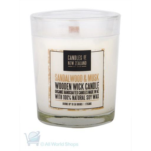 Soy Glass Candles - Sandalwood & Musk Wood Wick - Candles Of New Zealand