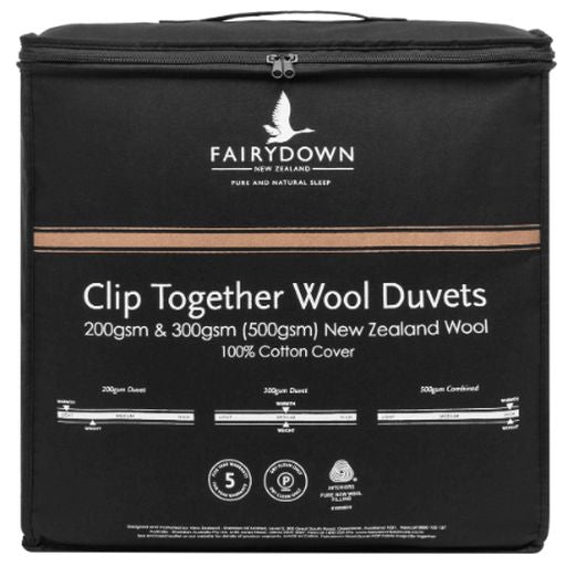 Wool King Bed Duvet Clip Together - Fairydown - 200gsm + 300gsm