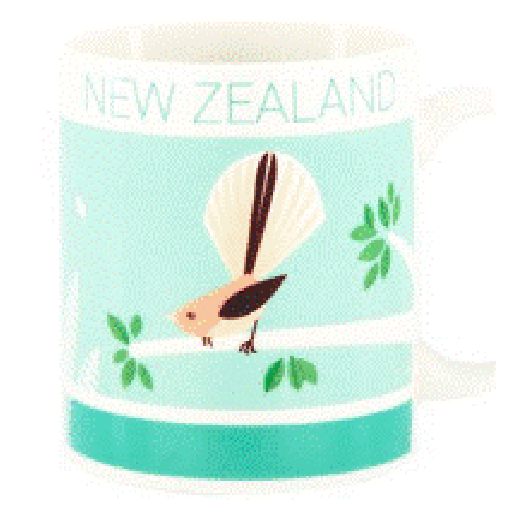Coffee Mug NZ Scene Birds & Bush With Fantail - Parrs