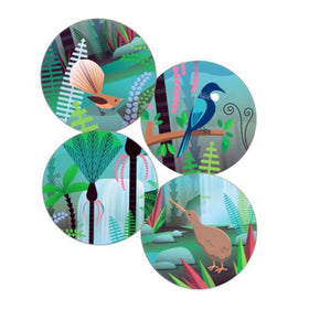 Coaster Set NZ Scene Birds & Bush 4pack - Parrs