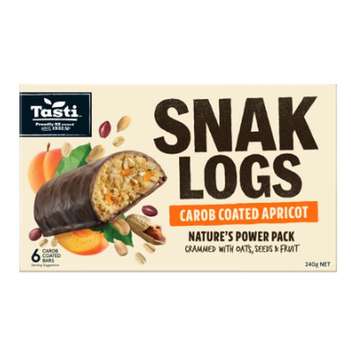Carob Coated Apricot Snack Logs Pack of 6 - Tasti - 240g 