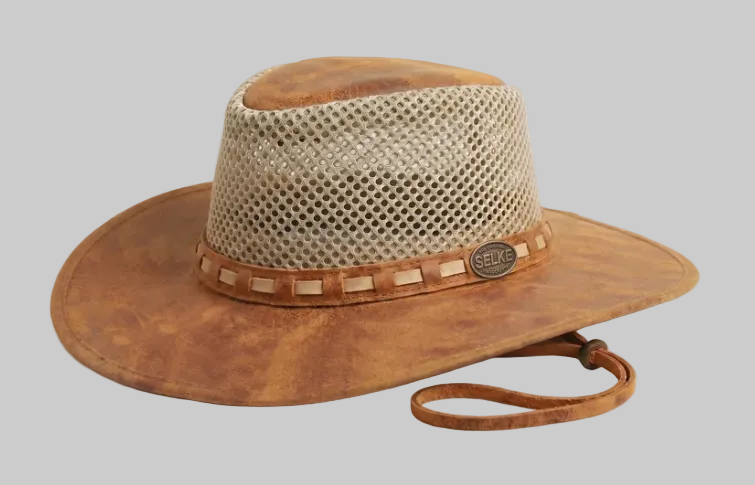 Distressed Leather/Mesh Hat - Selke Enterprises