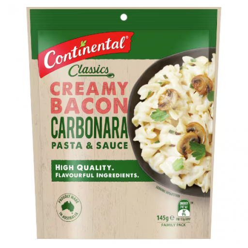 Pasta & Sauce Creamy Bacon Carbonara- Continental- 145g