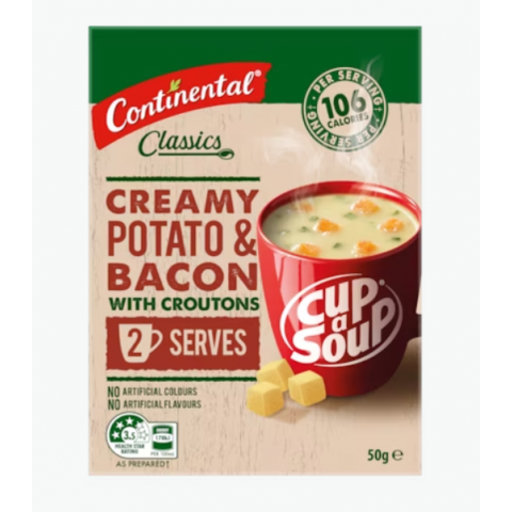 Cup A Soup Creamy Potato & Bacon With Croutons - Continental - 50g/ 2 Serves