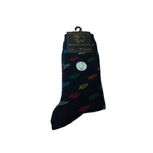 Merino Wool Little Fern Repeat Socks Navy M-L - The Derek Corporation