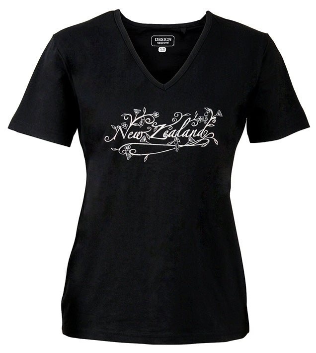 Decorative NZ Ladies Tee - Black colour