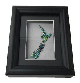 Framed New Zealand Map Paua - Dale Borland (16.5 cm x 13 cm)