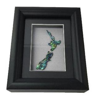 Framed New Zealand Map Paua - Dale Borland (16.5 cm x 13 cm)