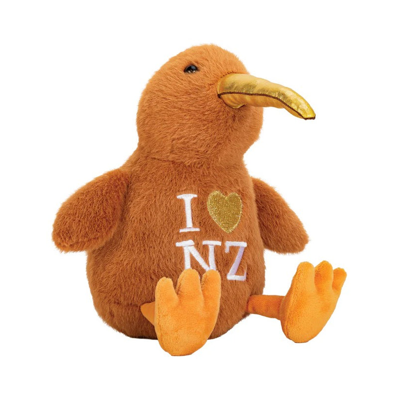 Kiwi Toy Sitting with Gold Beak & I Heart NZ - 23cm - Parrs