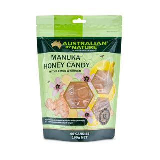 Manuka Honey Candy 12+ [MGO400] with Lemon & Ginger - Australian By Nature - 60 Candies/pack