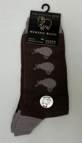 Merino Wool Three Kiwi Socks Chocolate M-L - The Derek Corporation
