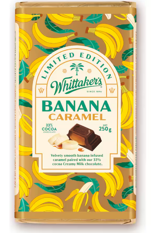 Whittaker's Limited Edition Banana Caramel Milk Chocolate Block 250g
