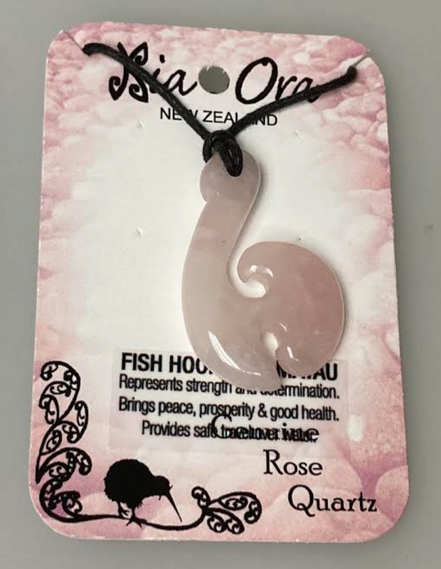 Rose Quartz - Fish Hook Necklace