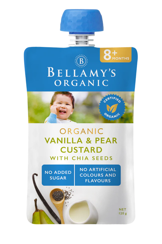 Vanilla & Pear Custard With Chia Seeds 8+Months by Bellamy's Organic - 120g