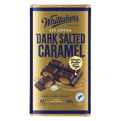 Whittaker's Dark Salted Caramel 62% Cocoa Dark Chocolate Block 250g