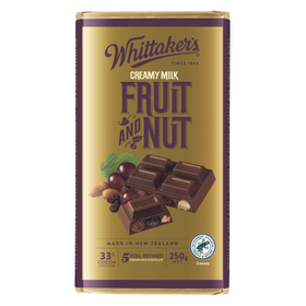 Whittaker's Fruit And Nut 33% Cocoa Milk Chocolate Block 250g