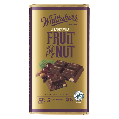 Whittaker's Fruit And Nut 33% Cocoa Milk Chocolate Block 250g