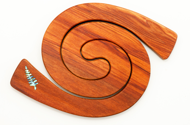 Fern Inlay 2in 1 Rimu Tablemat with Paua Fern Inlay - Romeyn Woocrafts Ltd