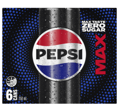 Pepsi Max Soft Drink Cans 6 x 250ml
