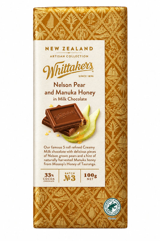 Nelson Pear and Manuka Honey in Milk Chocolate - Whittaker's - 100g