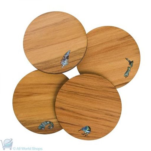 Rimu Wooden Coaster Set  - Mixed NZ Paua Designs - Aeon Giftware