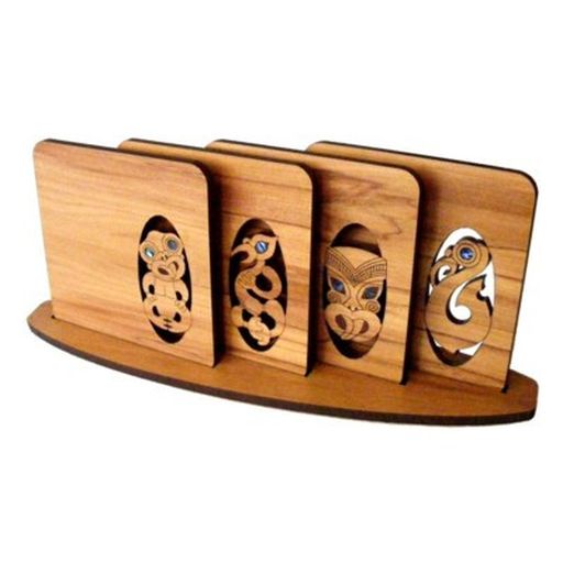 Maori Design Wooden Coasters With Presentation Stand - Aeon Giftware