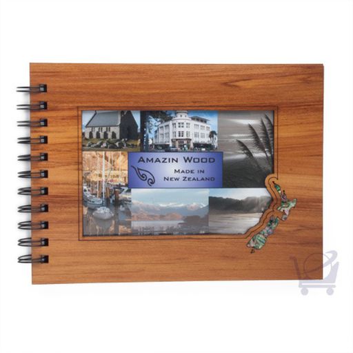 Memory Book & Pen Set With Paua NZ Map Postcard - Amazin Wood