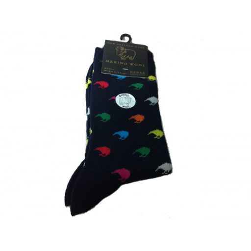 Merino Wool Little Kiwi Repeat Socks Navy M-L - The Derek Corporation