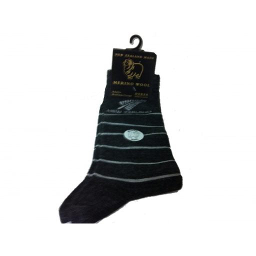Merino Wool Fern Stripe Sports Socks Black M-L - The Derek Corporation