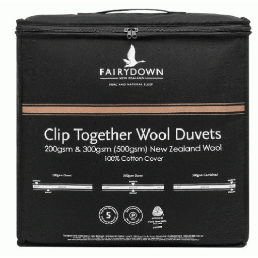 Wool Super King Bed Duvet Clip Together - Fairydown - 200gsm + 300gsm