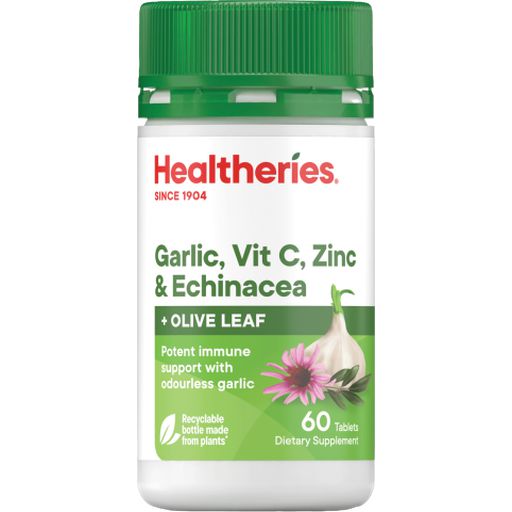 Garlic, Vit C, Zinc, Echinacea & Olive Leaf - Healtheries - 60tabs