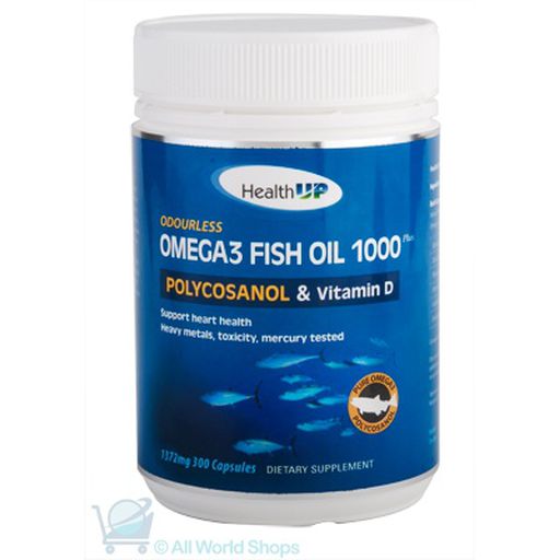 Omega 3 Fish Oil 1000 With Policosanol & Vitamin D - HealthUP - 300caps