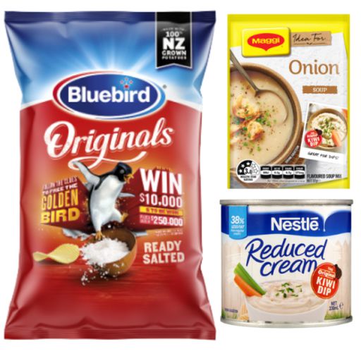 Maggi Onion Soup Mix & Bluebird Potato Chips & Nestle Reduced Cream Pack